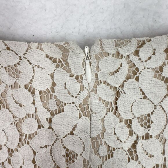 Ann Taylor Size 14P Sleeveless Lace Mid Dress Beige Ivory Lined Overlay Elegant - Picture 10 of 14